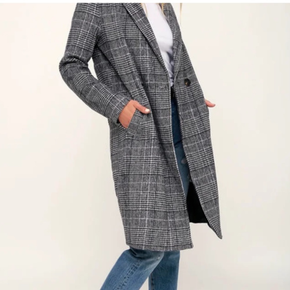 Lulus Chilly out black and white glen plaid coat